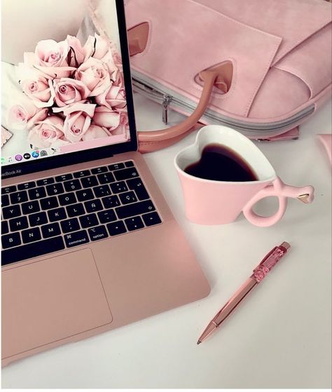 👩🏼‍💻💕☕️ | Pink macbook, Pink laptop, Baby pink aesthetic Pastel Pink Office Aesthetic, Work Out Pink Aesthetic, Laptop And Coffee Photography, Pink Aesthetic Photography, Pink Work Aesthetic, Pink Macbook Aesthetic, Macbook Pink Aesthetic, Pink Laptop Aesthetic, Pink Aesthetic Business