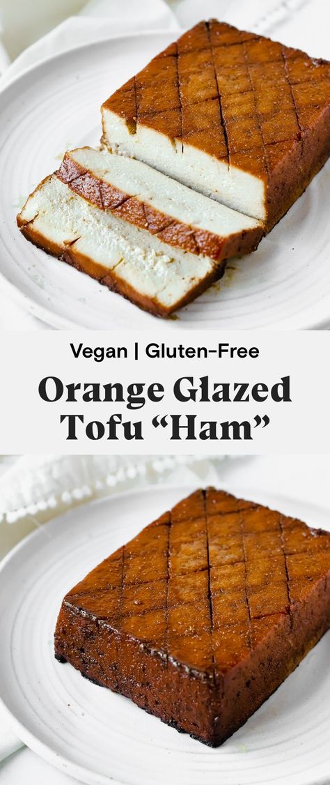 Vegan Nye Dinner, Vegan Thanksgiving Tofu, Vegan Thanksgiving Dinner Recipes, Glazed Tofu Recipes, Vegan Gluten Free Easter Recipes, Tofu Christmas Recipe, Vegan Easter Main Dish, Christmas Tofu, Christmas Tofu Recipes