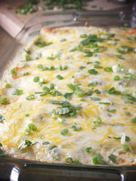 Enchiladas With Greek Yogurt, Yogurt Recipes Healthy, Creamy Enchilada, Healthy Chicken Enchiladas, Greek Yogurt Sauce, Greek Yogurt Chicken, Yogurt Chicken, White Chicken Enchiladas, Chicken Ideas