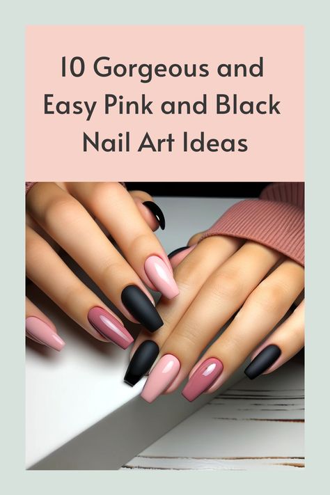 10 Gorgeous and Easy Pink and Black Nail Art Ideas Pink And Black Nail Art, Pink And Black Nail Designs, Black Nail Art Ideas, Pink Black Nails, Spring Pedicure, Matte Black Nails, Black Nail Art, Simple Gel Nails, Ombre Nail Designs