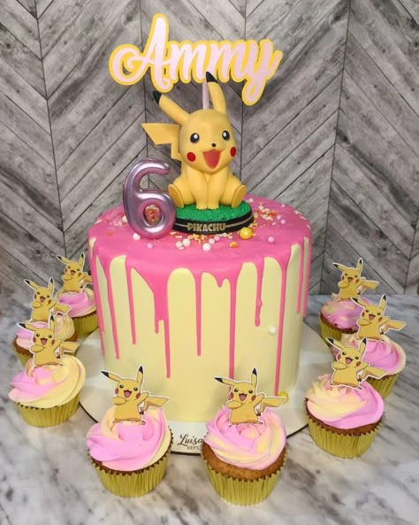 Pink Pokemon Cake, Pikachu Girl Birthday Party, Girl Pokemon Birthday Party, Picachu Cakes, Pikachu Party Ideas, Jigglypuff Cake, Pikachu Birthday Party Ideas, Pikachu Cake Ideas, Pikachu Cake Birthdays