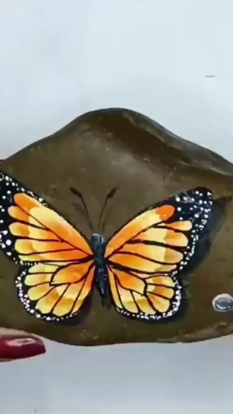 One Stroke Butterfly Painting on Rock 🦋 | Little Rocks | Little Rocks · Original audio Rock Painting Flowers, Stones For Garden, Painted Garden Rocks, Garden Rock Art, Rock Painting Tutorial, Diy Rock Art, Butterfly Art Painting, Painted Rock Animals, Rock Painting Ideas