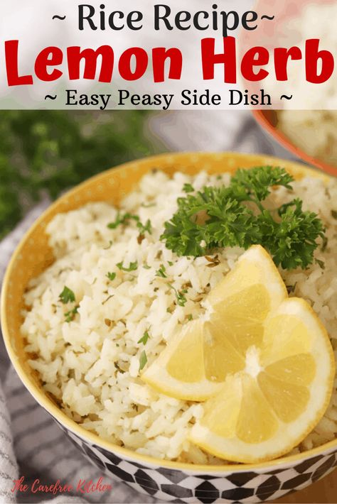 Lemon Herb Rice Recipe, Flavored Rice Recipes, Rice Lemon, Herb Rice, Herbed Rice, White Rice Recipes, Rice Side Dish Recipes, Garlic Rice, Savory Rice