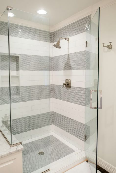 penny round tiles and subway tile showers - Trendir Subway Tile Showers, House Addition, Shower Floor Tile, Penny Tile, Luxury Tile, Penny Round, Bad Inspiration, Interior Minimalista, Stunning Bathrooms