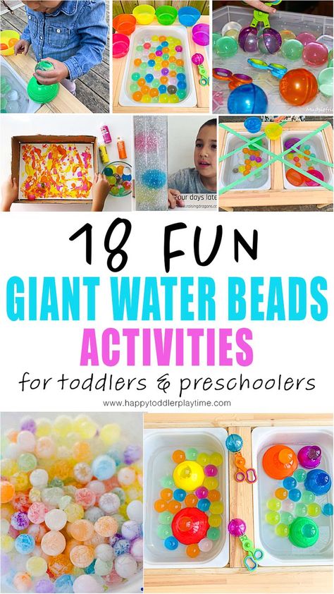 Amazing GIANT Water Bead Activities - HAPPY TODDLER PLAYTIME Water Bead Activities, Flisat Activities, Bead Activities, Diy Splash Pad, Summer Art Activities, Water Play Activities, Summer Crafts For Toddlers, June Activities, Summer Activities For Toddlers