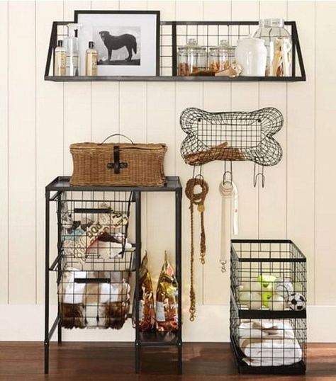 Puppy Storage Ideas, Dog Room Organization, Dog Command Center, Dog Space Ideas, Dog Storage Ideas, Dog Corner Ideas, Dog Station, Dog Room Decor, Dog Bedroom