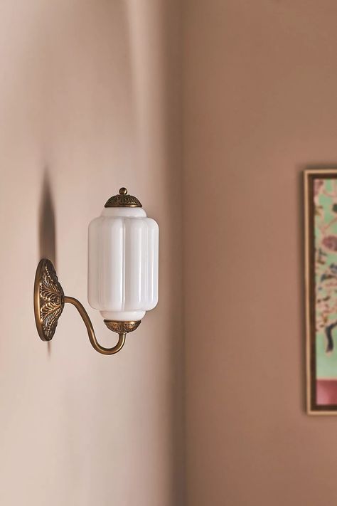 Eloise Glass Sconce | AnthroLiving Hallway Sconces, Hallway Wall Lights, Wall Lights Living Room, Glass Light Fixture, Cordless Table Lamps, Hallway Wall, Wall Lamps Bedroom, Pendant Lights & Chandeliers, Ceiling Fan Chandelier