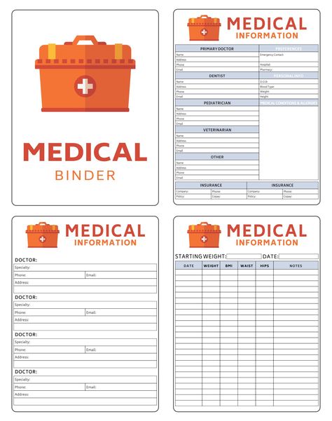 Doctor Information Printable, Medical Contacts Free Printable, Clinic Organization Medical, Medical Organization Binder, Emergency Binder Printables Free Important Documents, Medical Information Printable Free, Medical Records Printable Free, Life Management Binder Printables Free, Medical Records Organization