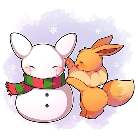 Christmas Pokemon, Wanna Build A Snowman, Eevee Cute, Pokemon Painting, Pokemon Eevee Evolutions, Cartoon Drawings Of Animals, Pokemon Eeveelutions, Doodle Art Journals, Cute Pokemon Pictures