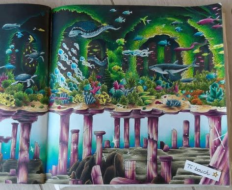 Worlds Within Worlds Finished Pages, Mythic World Kerby Rosanes, Kerry Rosanes, Kirby Rosanes, Animorphia Coloring Book, Animorphia Coloring, Sunken City, Kerby Rosanes, Coloring Pages Inspirational