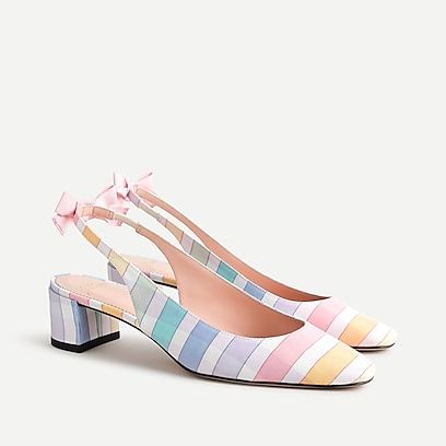 Rainbow Gingham, Hot Pink Heels, Gingham Fabric, Classic Heels, Spring Fashion Trends, Slingbacks, Round Toe Heels, Suede Pumps, Slingback Pump