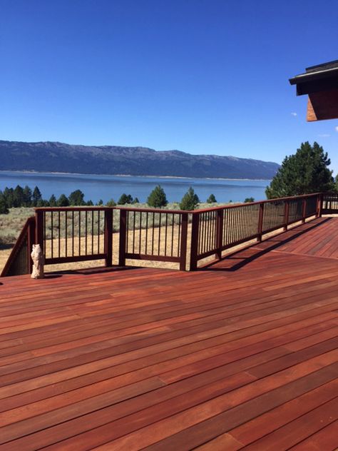 Ipe at high elevation stained with Armstrong-Clark exterior wood stain Deck Stain Ideas, Stain Deck, Exterior Wood Stain Colors, Best Deck Stain, Deck Stain Colors, Wood Staining, Wood Restoration, Diy Outdoor Space, Exterior Door Colors