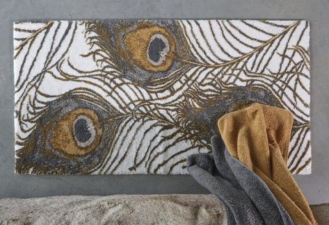 Peacock Bath Rug by Abyss and Habidecor | Fig Linens and Home Luxury Bath Mats, Luxury Bath Towels, Bedding Luxury, Peacock Alley, Bath Table, Yves Delorme, John Robshaw, Bath Towels Luxury, Feather Design