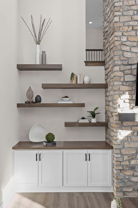 Dream Getaway - Nested Spaces Tv Floating Shelves Ideas Tv Walls, Comfy Cozy Home, Fireplace Feature Wall, Wainscoting Wall, Floating Shelves Living Room, Built In Shelves Living Room, Bathroom Decor Themes, Shelf Decor Living Room, Fireplace Shelves