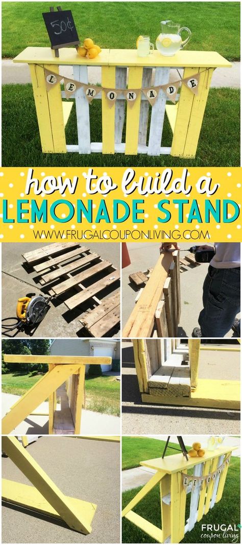 How to Build a Lemonade Stand with a Recycled Pallet - DIY Lemonade Stand on Frugal Coupon Living plus Southern Pink Lemonade Recipe. Build A Lemonade Stand, Pink Lemonade Recipe, Lemonade Stand Ideas, Pink Lemonade Recipes, Passion Tea Lemonade, Lemon Aid, Diy Lemonade Stand, Diy Lemonade, Lemonade Stands