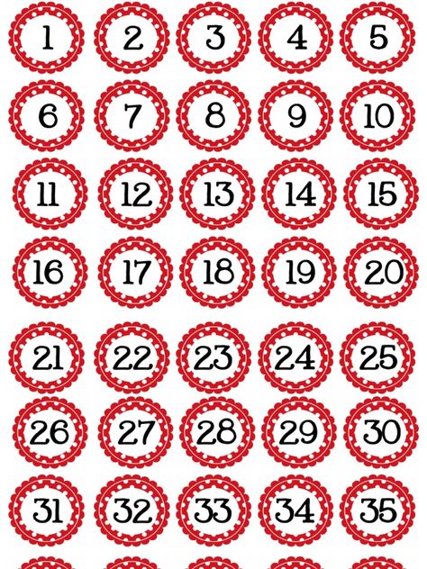 Small Circle Polka Dot Numbers Red 1-40 - Free download as PDF File (.pdf), Text File (.txt) or read online for free. Numbers In Circles Free Printable, Christmas Numbers Printable, Circle Numbers, Polka Dot Numbers, Dot Numbers, Monster Truck Coloring Pages, Grandparents Day Crafts, Calendar Advent, Bingo Cards Printable