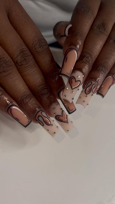 Brown And Beige Nails, Mid Length Nails, Baddie Nail Designs, Length Nails, Bday Nails, Extension Nails, Brown Acrylic Nails, Brown Acrylic, Gel Nail Extensions