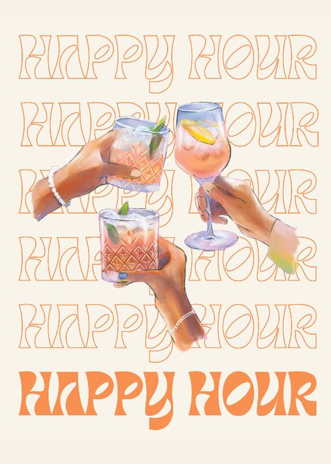 Happy Hour Poster Design, Happy Hour Poster, Drink Prints, Happy Hour Print, Fbi Headquarters, Trendy Drinks, 21 Diner, Bar Poster, Cart Decor