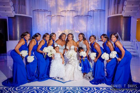 Royal Blue Bridal Party, Blue Wedding Theme Black People, Royal Blue And Silver Wedding Theme, Royal Blue Wedding Party, Black People Weddings, Blue Orange Weddings, Royal Wedding Themes, Cobalt Blue Weddings, Royal Blue Wedding Theme