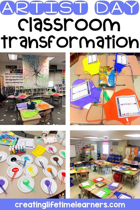 Check out this fun artist classroom transformation theme for elementary students in first, second, third, fourth, fifth grade. This artist or designer room transformation will set the stage to engage and is stress-free! It's a worksheet or escape room alternative, and can be used in small groups or partners. 1st, 2nd, 3rd, 4th, 5th graders enjoy classroom transformation ideas. Digital and printables for kids (Year 1,2,3,4,5) #setthestagetoengage #classroomtransformation #mathactivities Classroom Transformation Ideas, First Second Third, Classroom Transformation, Math Challenge, Theme Days, Sped Teacher, 2nd Grade Classroom, First Grade Classroom, Room Transformation