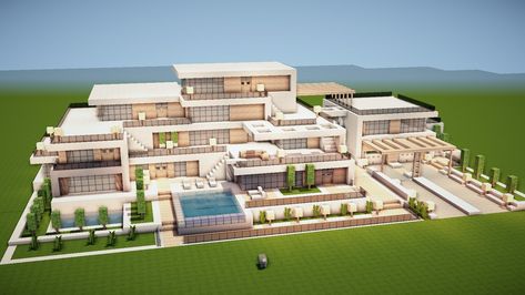 Pool In Minecraft, Minecraft Modern Mansion, Minecraft Modern City, Modern Minecraft, Modern Minecraft Houses, Minecraft City Buildings, Minecraft Mansion, Bangunan Minecraft, Minecraft House Plans