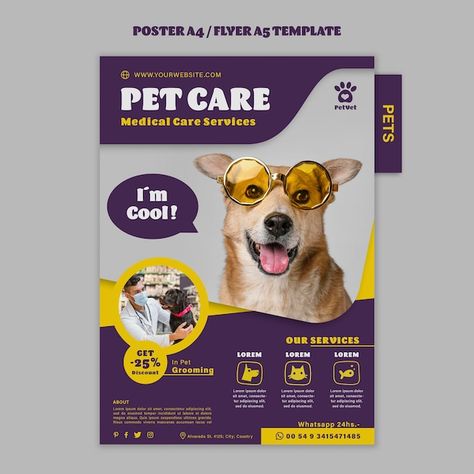 Post Flyer, Service Poster, Pet Magazine, Poster Social Media, Dog Template, Pet Branding, National Pet Day, Graphic Design Brochure, Friends Poster