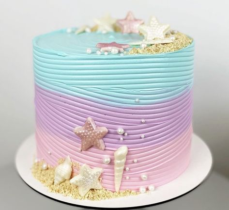 Under The Sea Birthday Smash Cake, Two The Sea Birthday Cake, Pink Mermaid Cake, Pastel Mermaid Cake, Simple Mermaid Cake, Under The Sea Cake Ideas, Under The Sea Birthday Cake, Shark Cakes, Wave Cake