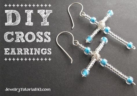 DIY Beaded Cross Earrings – Christmas Craft Crocheted Cross, Rosary Design, Beaded Crosses, Jewerly Earrings, Adjustable Wire Bracelet, Diy Jewelry Making Tutorials, Wire Pendants, Chainmaille Jewelry, Easter Jewelry