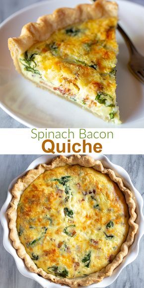 Quiche Recipes Breakfast, Easy Quiche Recipes, Spinach And Bacon Quiche, Spinach Bacon Quiche, April Recipes, Quiche Breakfast, Bacon Quiche Recipe, Bacon Spinach Quiche, Flakey Pie Crust