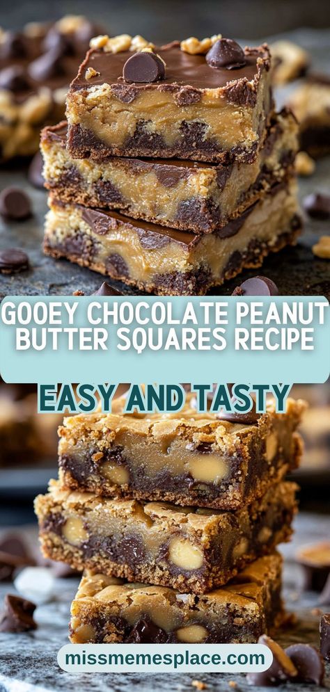 Dive into the world of delightful desserts with these Gooey Chocolate Peanut Butter Squares! This simple recipe features layers of creamy peanut butter and rich chocolate, making it a favorite among dessert enthusiasts. With just a handful of ingredients, you can create a batch of these irresistible bars that are perfect for any occasion. Whether you enjoy them fresh out of the oven or chilled from the fridge, every bite is a delicious adventure. Get ready to indulge in this heavenly peanut Quick Chocolate Peanut Butter Desserts, Dessert With Hershey Bars, Reeses Peanut Butter Dessert Recipes, Chocolate Peanut Butter Brownie Bars, Peanut Butter Bar Cookies Recipes, Chocolate Peanut Butter Bars Recipe, Peanut Butter Chocolate Cookie Bars, Best Peanut Butter Dessert Recipes, Reese Dessert Recipes Easy