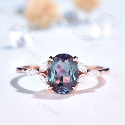 Girlfriend Ring, Rose Gold Diamond Ring Engagement, Blue Topaz Engagement Ring, Engagement Ring Rose Gold, Alexandrite Engagement Ring, Topaz Engagement Ring, Alexandrite Ring, Rose Engagement Ring, Ring Rose Gold