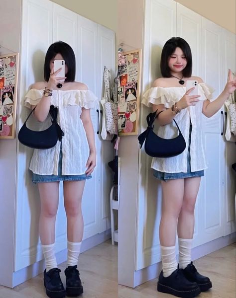 Fits For Chubby Ladies, Outfit Ideas For Chubby Teenagers, Chubby Summer Outfits, Cafe Outfit Ideas, Chubby Fashion Outfits Korean, Seoul Summer, Chubby Aesthetic Outfit, Chubby Outfit Ideas, Chubby Girl Outfits