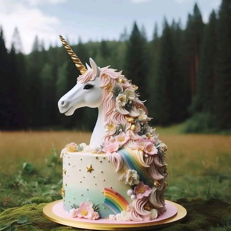 Fairy Unicorn Cake, Unicorn And Fairy Cake, Elegant Unicorn Cake, Unique Birthday Cake Ideas, Unique Unicorn Cake Design, Unique Birthday Cake, Unicorn Cake Design, Beautiful Birthday Cake, Horse Cakes