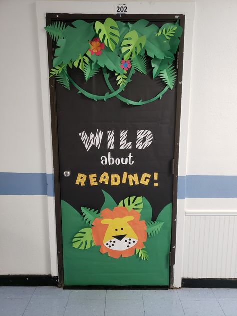 Safari Theme Preschool Decorations, Jungle Theme Library Classroom Ideas, Jungle Theme Kindergarten Classroom, Welcome To Our Jungle Classroom Door, Africa Door Decoration, Wild About Reading Door Decoration, Jungle School Decorations, Jungle Theme Classroom Door Ideas, Classroom Door Jungle Theme