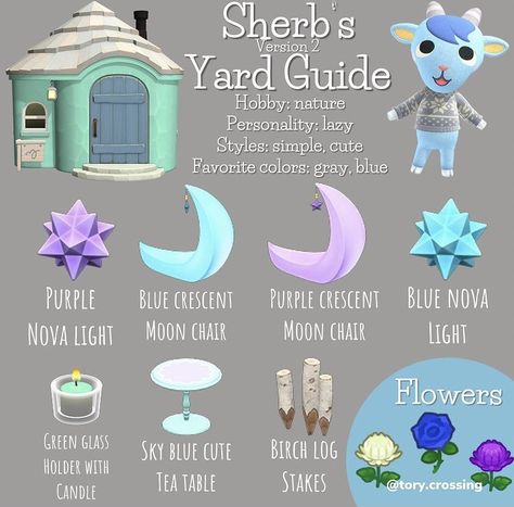 Acnh Sherb Yard Ideas, Cherry Yard Guide Acnh, Zell Yard Guide Acnh, Animal Crossing Sherb Yard, Acnh Tammy Yard Guide, Yard Guides Acnh, Acnh Sherb Yard Guide, Chevre Yard Guide Acnh, Acnh Sherb Gift Guide