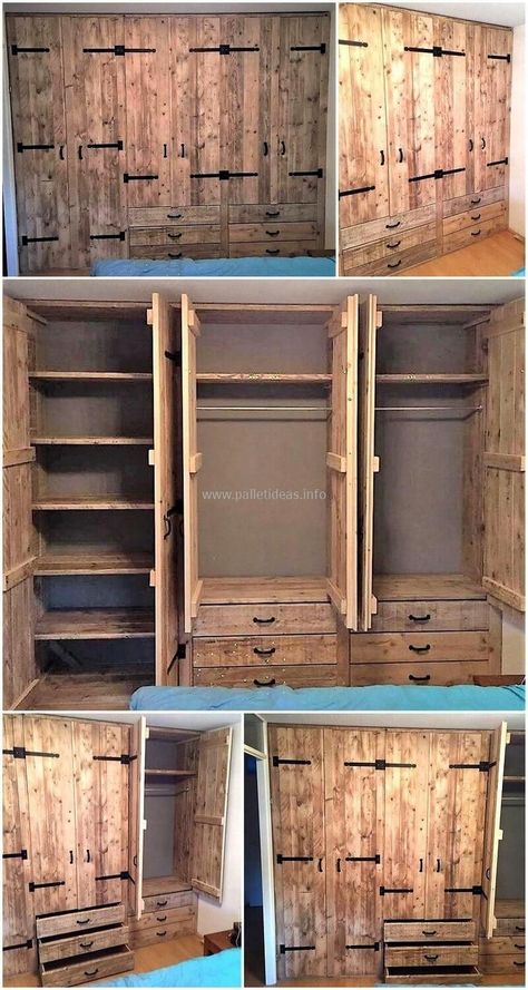 Upcycled Pallets, Pallet Closet, Closet Idea, Closet Remodel, Casa Vintage, Repurposed Wood, Recycled Pallets, Attic Bedroom, Diy Closet