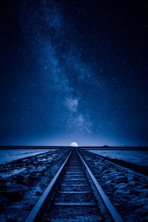 One Direction Lyrics, Beautiful Moon, Feeling Blue, 판타지 아트, Train Tracks, Blue Wallpapers, Blue Aesthetic, A Train, Milky Way