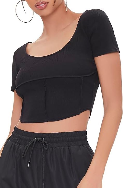 Forever 21 Women's Ribbed Inverted-Seam Crop Top, Black, Large at Amazon Women’s Clothing store Amazon Women, Casual Outfit, Clothing Store, Forever 21, Casual Outfits, Crop Top, For Free, The Selection, Crop Tops