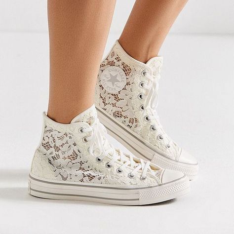 Urban Outfitters x Converse Lace High Top Sneaker #sneakers Basket Shoes, How To Lace Converse, Baskets Converse, Cute Converse, Classic Wardrobe Essentials, Wedding Sneakers, Unique Sneakers, Converse Sneakers, Converse Chuck