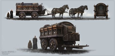 Fantasy Carriage Concept Art, Game Of Thrones Concept Art, Airship Art, Steampunk Vehicle, Horse Cart, Apocalypse World, Fantasy Horses, Film And Tv, Medieval World