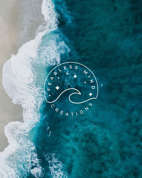 Custom logo design by Here and There Web Studio. Ocean themed. #brandingdesign #logodesign Wave Logo Aesthetic, Wave Logo Design Inspiration, Combination Logo Design Inspiration, Ocean Branding Design, Surf Logo Design Ideas, Mindful Logo Design, Ocean Logo Design Ideas, Sea Logo Design Ideas, Beach Logo Design Ideas