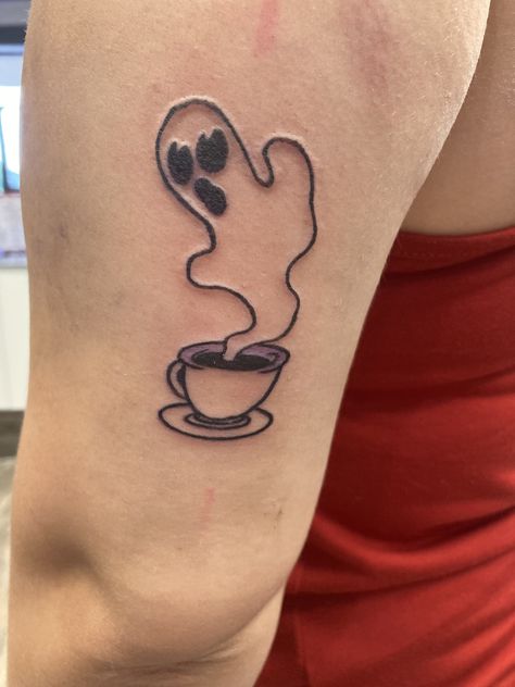 Halloween Themed Tattoos, Place Tattoo, Teacup Tattoo, Themed Tattoos, Cup Tattoo, Coffee Tattoos, Ghost Tattoo, Ghost Cartoon, Friendship Tattoos