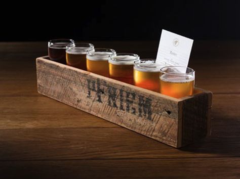 Tasting tray from PFRIEM - Hood River, OR. Flight Boards For Beer, Beer Flight Boards, Brewery Decor, Flight Board, Beer Accessories, Brewery Bar, Brewery Design, Beer Flight, Pub Interior