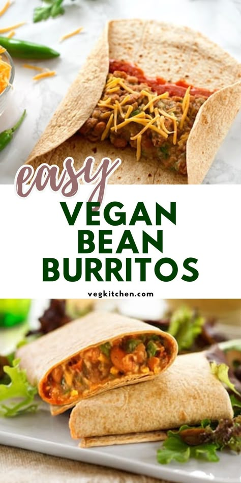 Easy Burritos, Vegan Bean Recipes, Vegan Burritos, Vegan Tortilla, Vegan Bean, Bean Burrito, Southwestern Recipes, Bean Burritos, Easy Healthy Vegan Recipes