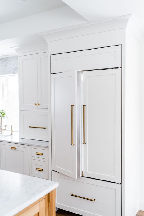 3 Ideas New High End Kitchens In 2021 Have Vintage Inspired Fridge, Kitchens With Paneled Refrigerator, Kitchen Fridge Layout, 4 Door Refrigerator In Kitchen, White Paneled Refrigerator, Refrigerator At End Of Cabinets, Paneled Refrigerator Kitchen, Paneled Appliances Kitchen, Panelled Refrigerator