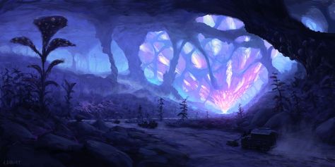 Underdark Art, Forest Concept Art, Digital Painting Landscape, Forest Concept, Crystal Forest, Landscape Waterfall, Fantasy Background, Location Inspiration, Pretty Backgrounds