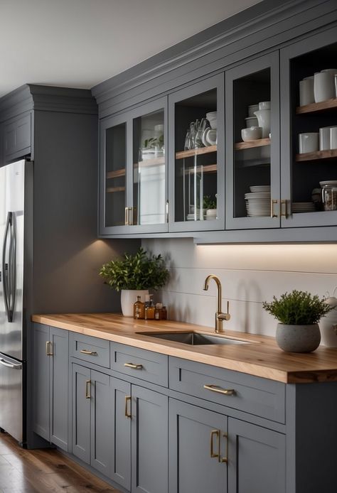 35 Gray Kitchen Cabinets That'll Transform Your Space Kitchen Decor Gray Cabinets, Kitchen Living Room Color Scheme, Ikea Gray Kitchen, Grey Kitchen Ikea, Grey Small Kitchen Ideas, Slate Grey Kitchen Cabinets, Painted Grey Kitchen Cabinets, Dark Kitchen Ideas Modern, Dark Gray Cabinets Kitchen