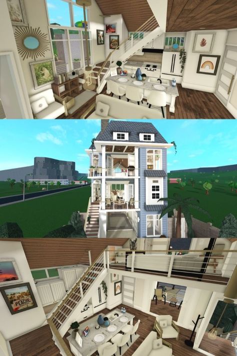 Cottage Core Bloxburg House, Bloxburg Beach House, Winter House Exterior, Minimalist Bloxburg, Blocksburg Room Ideas￼, Cozy Loft, Free House Design, House Decorating Ideas Apartments, Small House Layout