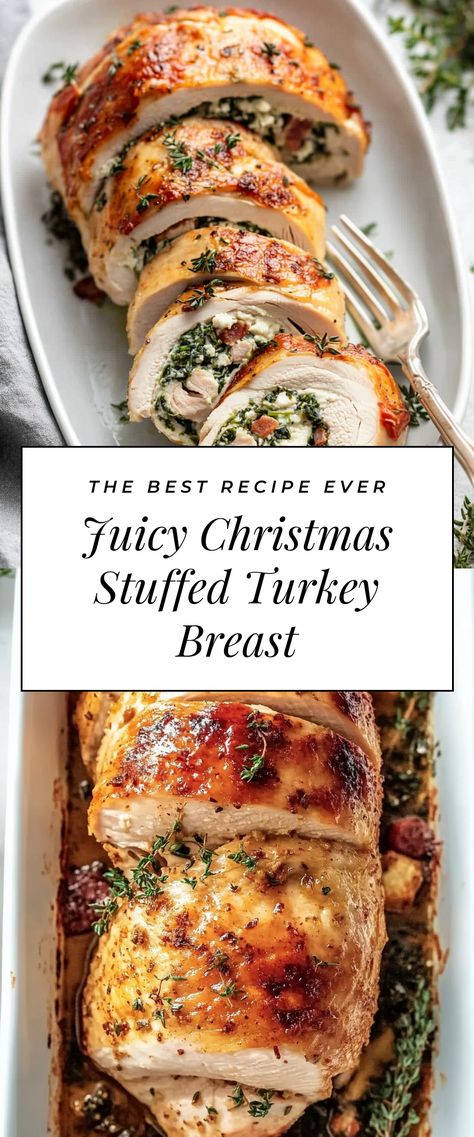 Image for Juicy Christmas Stuffed Turkey Breast Christmas Meal Desserts, Xmas Lunch Ideas Christmas Dinners, Christmas Dinner Dish Ideas, Christmas Dinner Not Turkey, Thanksgiving Protein Not Turkey, Company Christmas Party Food Ideas, Christmas Turkey Breast, Rolled Turkey Breast With Stuffing, Thanksgiving Recipes Protein