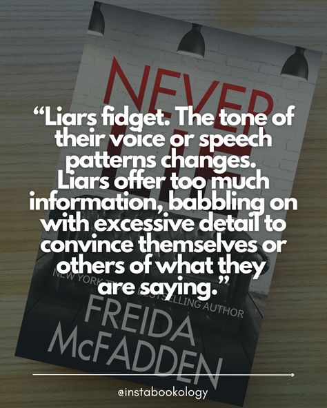 Q: Have you ever read a psychological thriller? ---- ⭐⭐⭐⭐ 𝐍𝐞𝐯𝐞𝐫 𝐋𝐢𝐞 𝐛𝐲 𝐅𝐫𝐞𝐢𝐝𝐚 𝐌𝐜𝐅𝐚𝐝𝐝𝐞𝐧 Freida McFadden's "Never Lie" is a psychological thriller that had me hooked from the start. The story follows newlyweds Tricia and Ethan as they uncover the dark secrets of their dream home's former owner, a renowned psychiatrist named Dr. Adrienne Hale. 📍 Psychological Thriller 📍 Isolated Setting 📍 Mysterious Disappearance 📍 Secrets and Revelations 📍 Unreliable Narrator 𝐔𝐧𝐫𝐚𝐯𝐞𝐥𝐢𝐧𝐠 𝐭𝐡𝐞 𝐌𝐲𝐬𝐭𝐞𝐫𝐲 McFadden's... Never Lie Freida Mcfadden Aesthetic, Never Lie Freida Mcfadden, Unreliable Narrator, Freida Mcfadden, Never Lie, Dark Secrets, Psychological Thriller, Book Aesthetics, Psychology Books